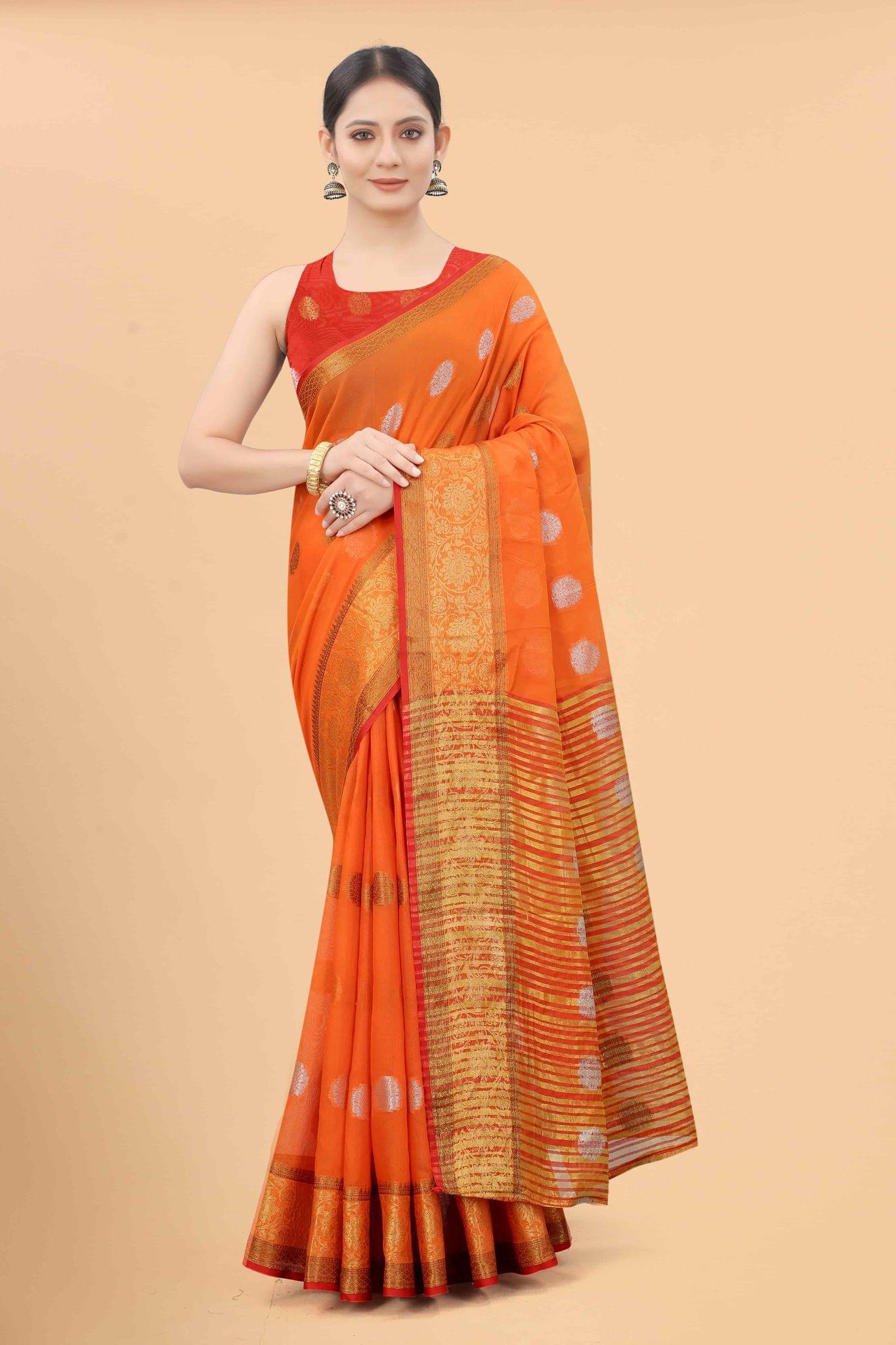 Women's Pure Cotton Woven Saree With Unstiched Blouse Piece