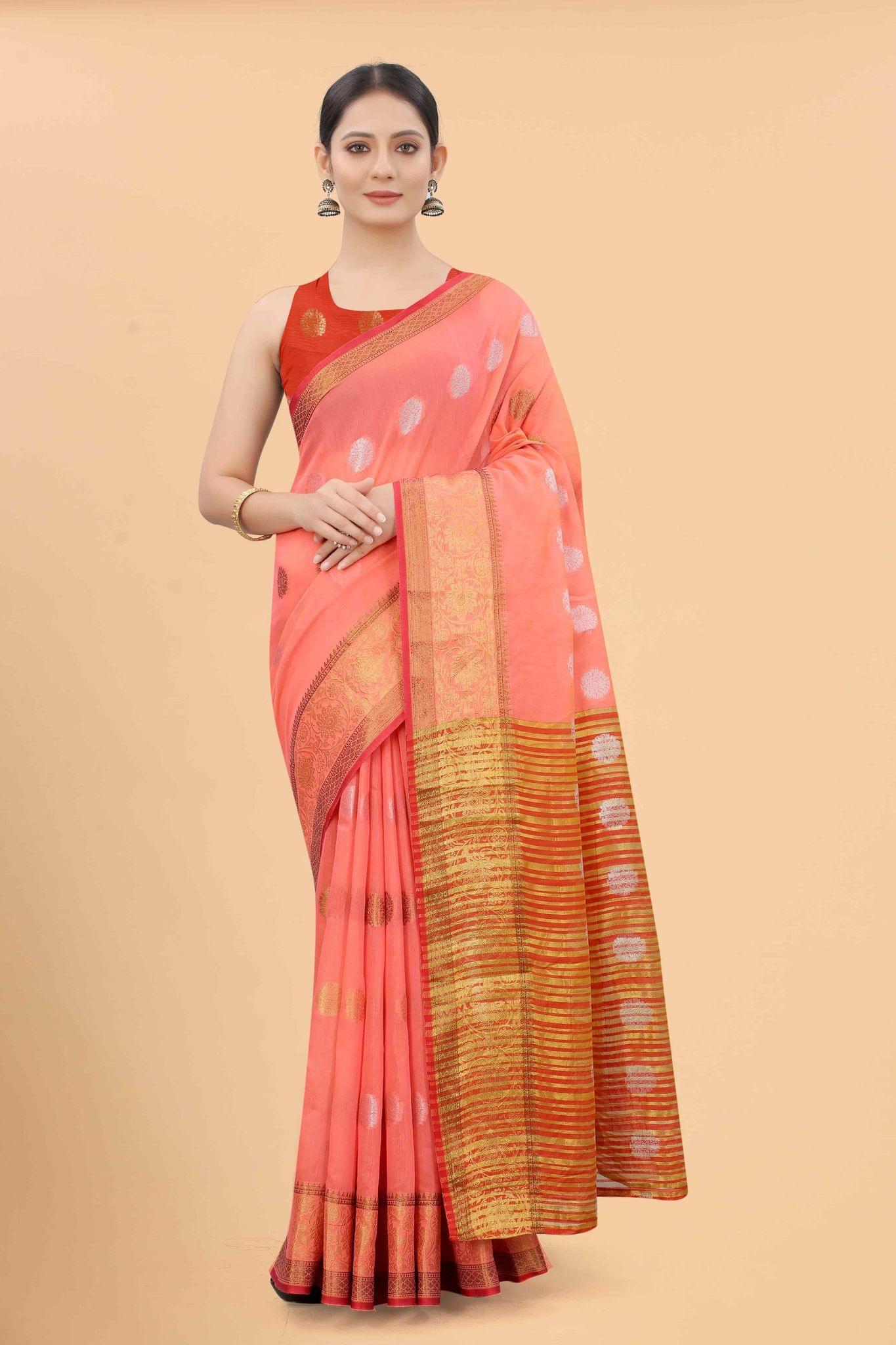 Women's Pure Cotton Woven Saree With Unstiched Blouse Piece