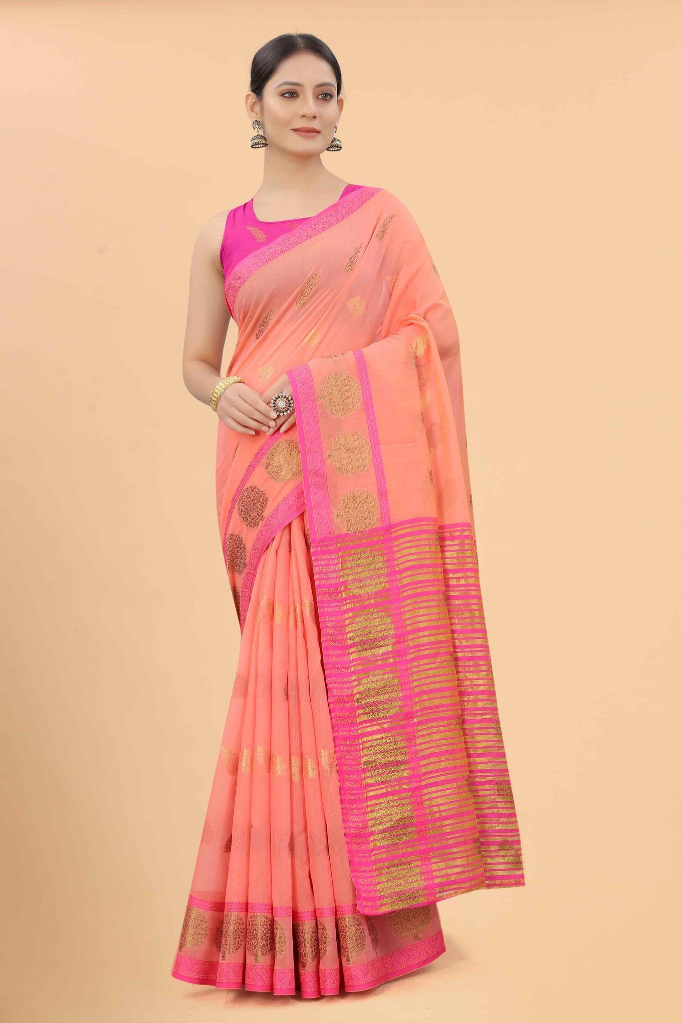 Women's Pure Cotton Woven Saree With Unstiched Blouse Piece