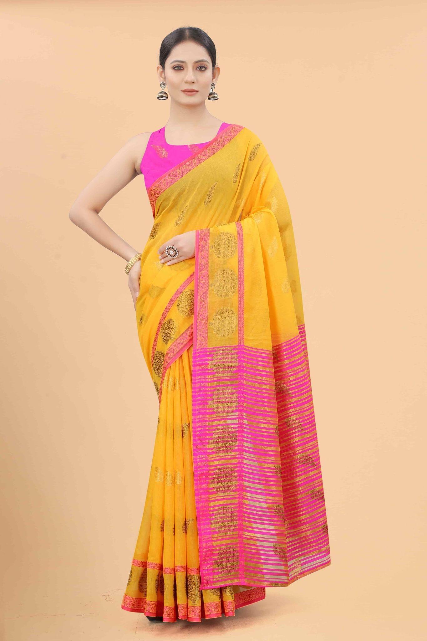 Women's Pure Cotton Woven Saree With Unstiched Blouse Piece