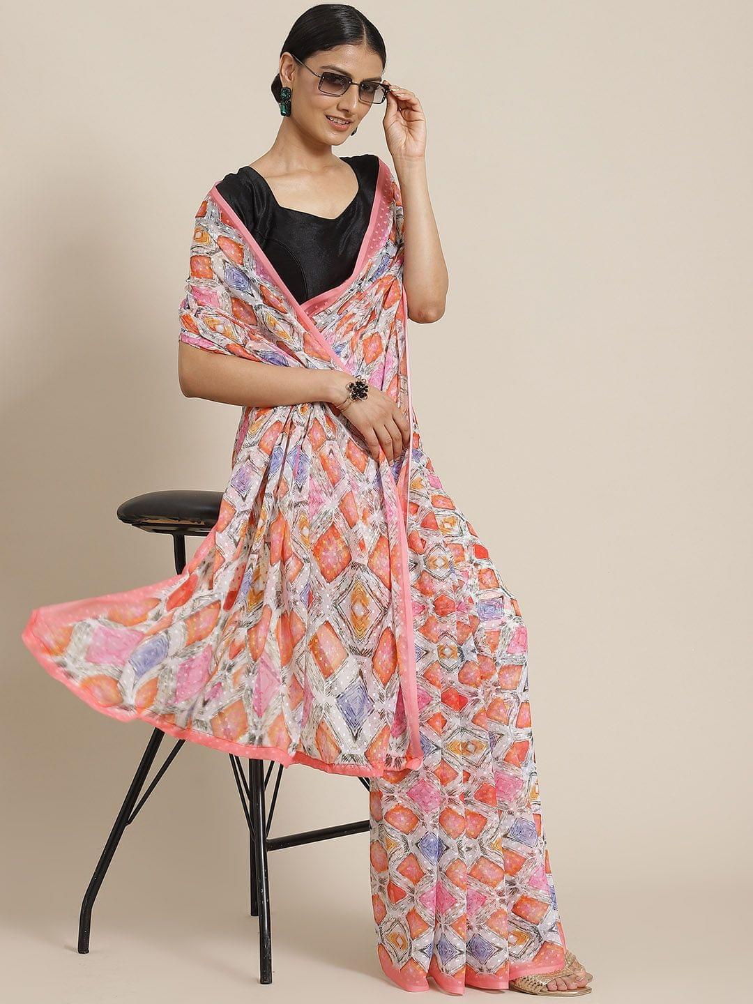 Women's Digital Print Saree With Unstiched Blouse Piece
