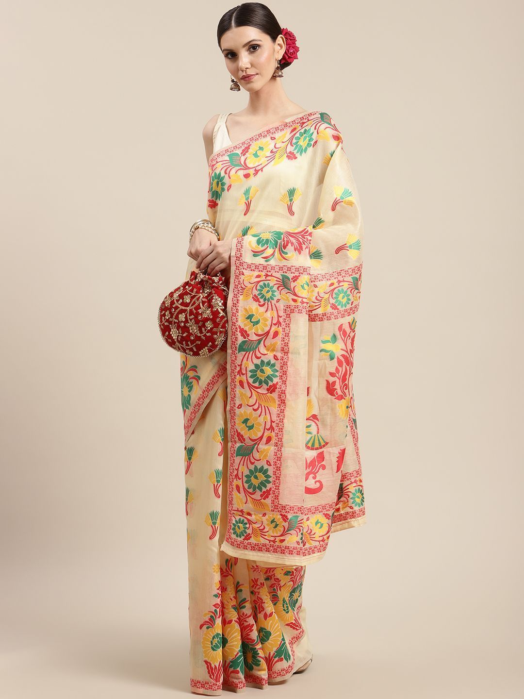Women's Cotton Jamdani  Saree With Unstiched Blouse Piece