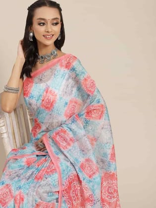 Women's Colorblock Digital Printed Chiffon Saree With Unstiched Blouse Piece
