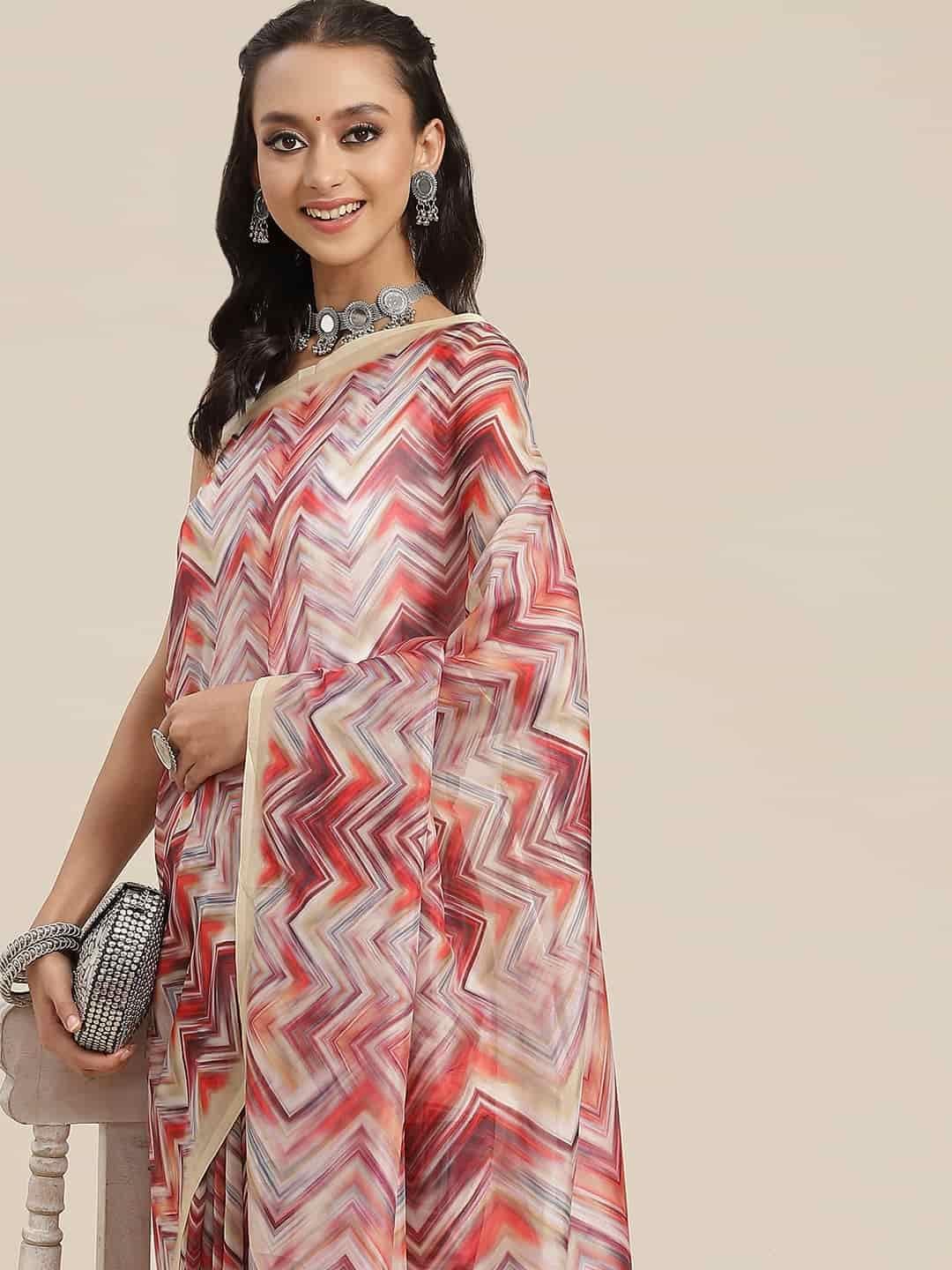 Women's Colorblock Digital Printed Chiffon Saree With Unstiched Blouse Piece