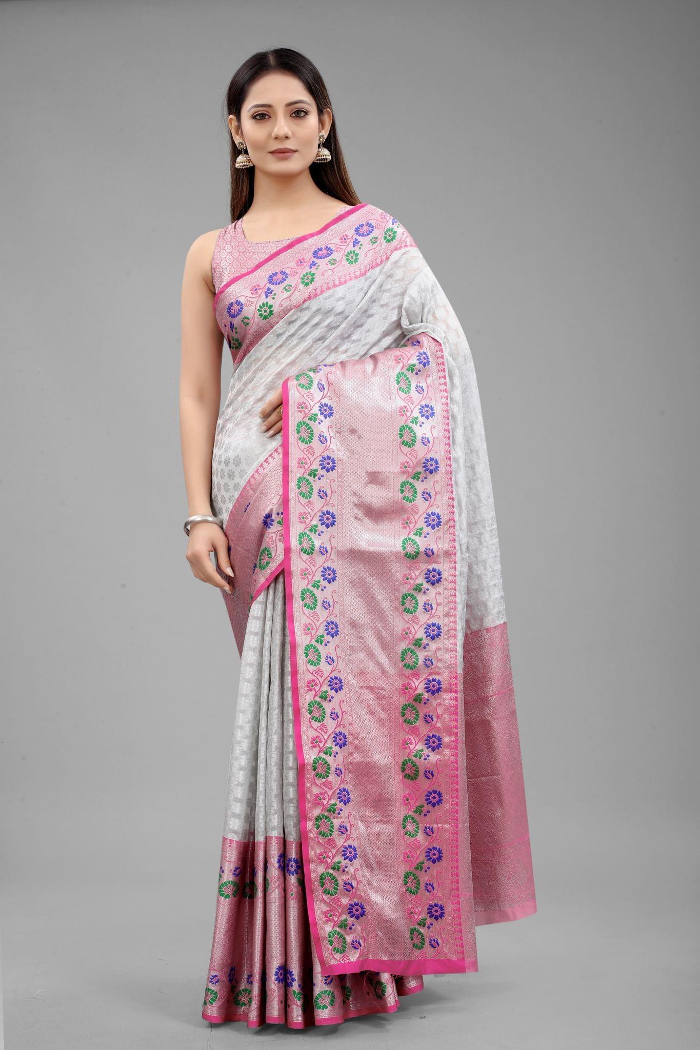 Silk Zone Women's Kanjiwaram Silk Woven Saree With Unstitched Blouse Piece