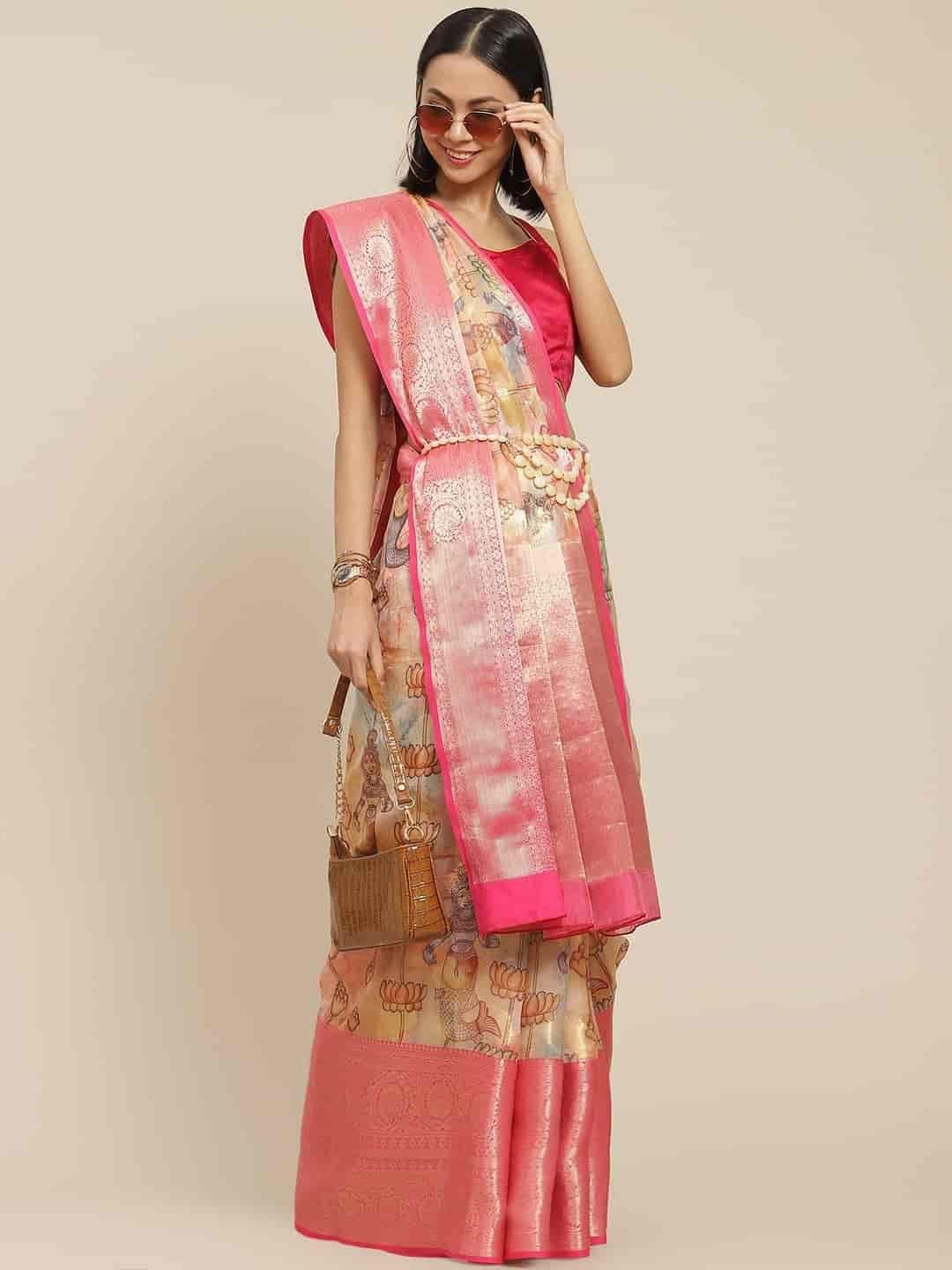 Women's Digital Printed Woven Silk Saree with unstiched blouse piece
