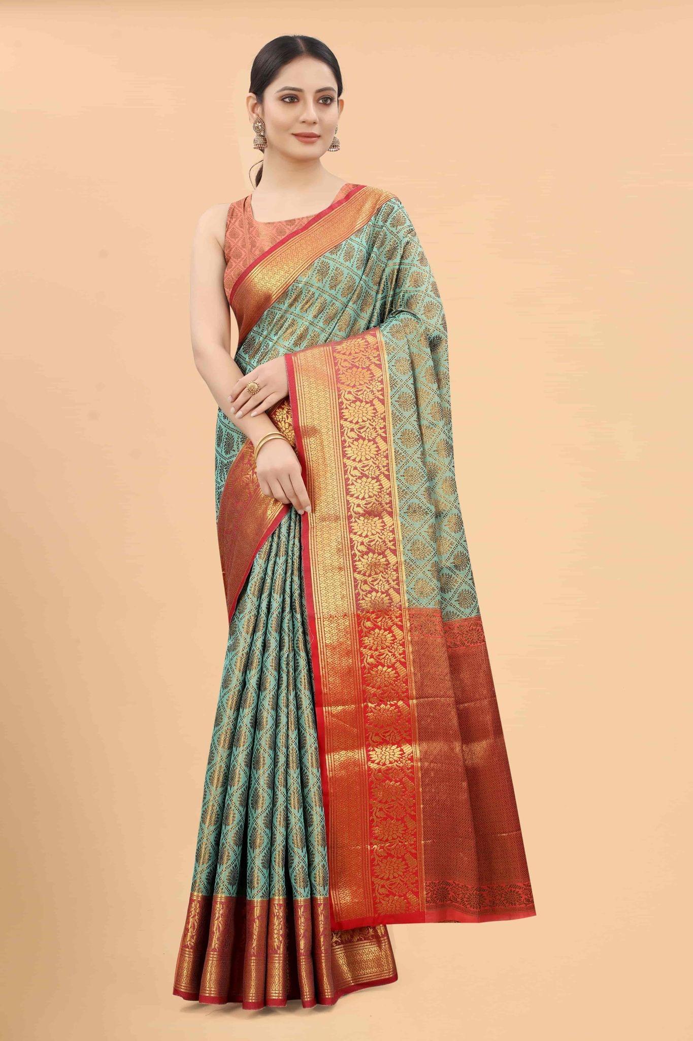 Silk Zone Women's Banarasi Silk Woven Saree With Unstiched Blouse Piece