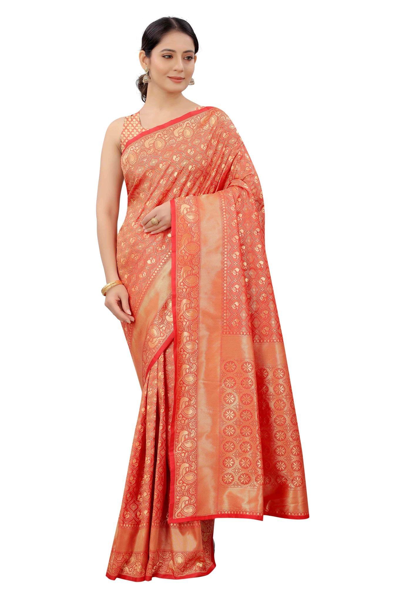 Women's Banarasi Zari Woven Design Saree With Unstiched Blouse Piece