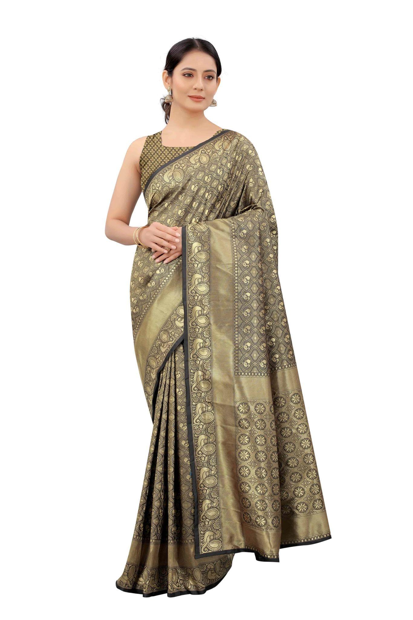 Women's Banarasi Zari Woven Design Saree With Unstiched Blouse Piece