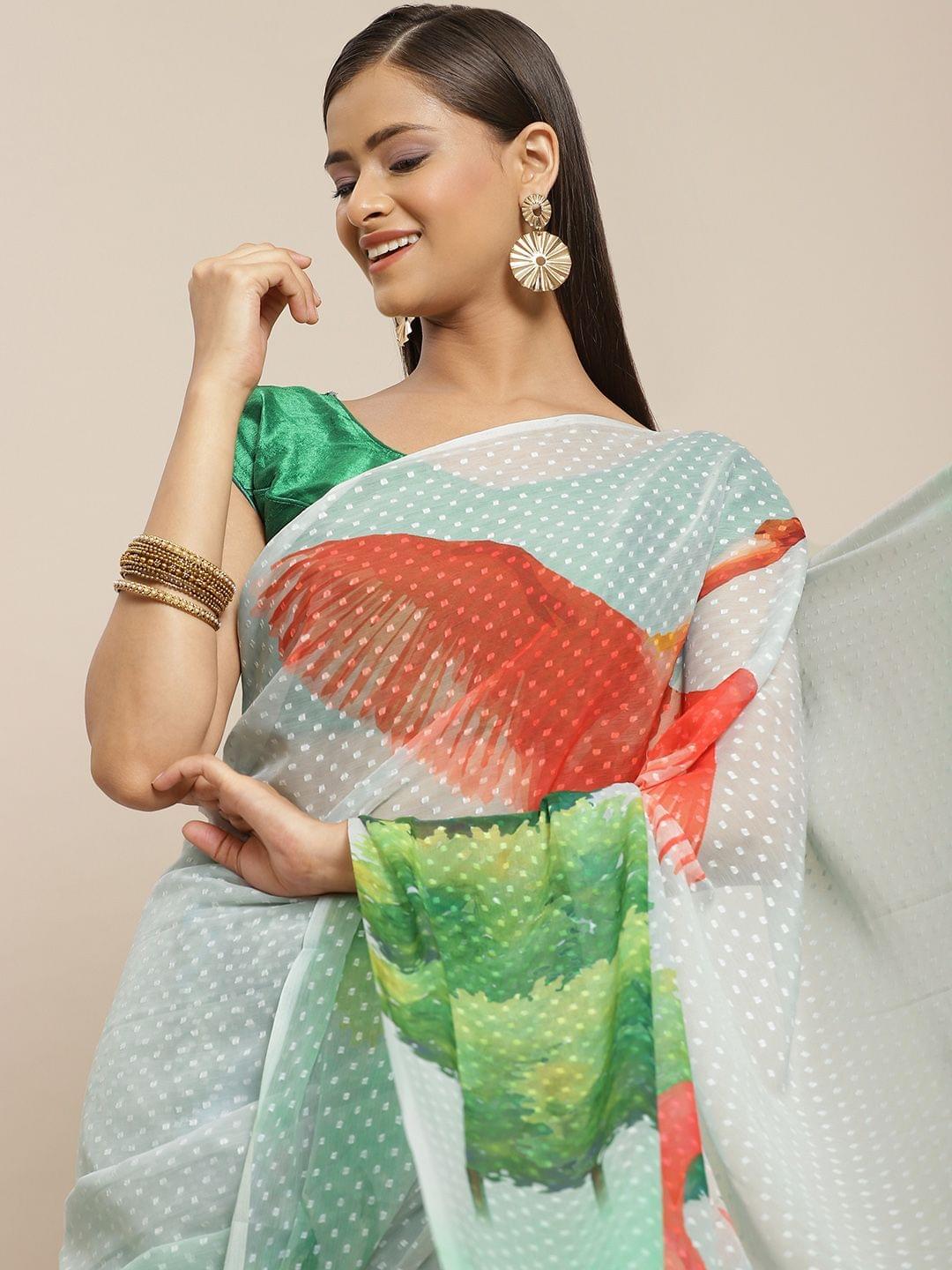 Women's Chiffon Bland Woven Deisgn Saree With Unstiched Blouse Piece