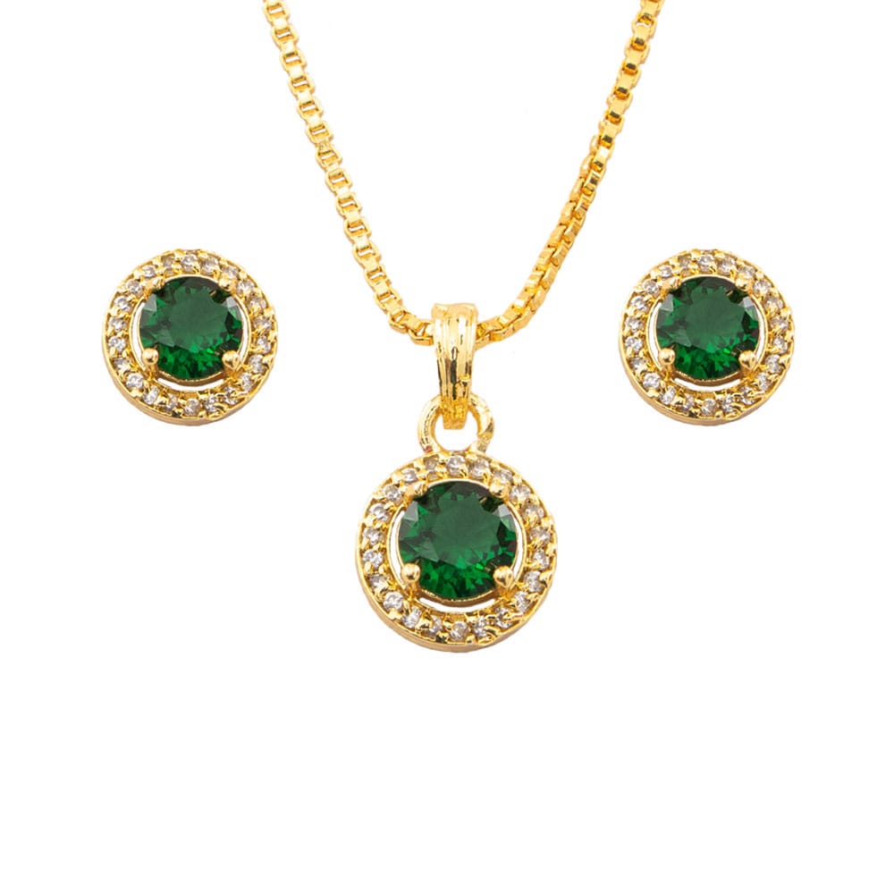 Golden plated Simple Pendant For Girls & Women | Green colour cz pendant