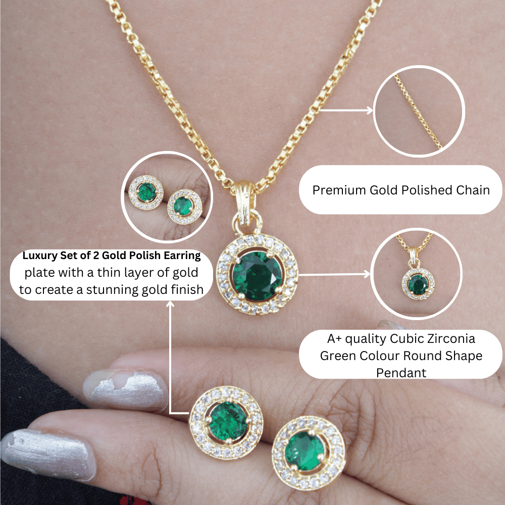 Golden plated Simple Pendant For Girls & Women | Green colour cz pendant