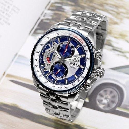 Casio Edifice EF-558D-2AVUDF EF-558D-2A EF-558D-2 EF-558D Chronograph Tachymeter Retrograde Dial Blue Men Watch