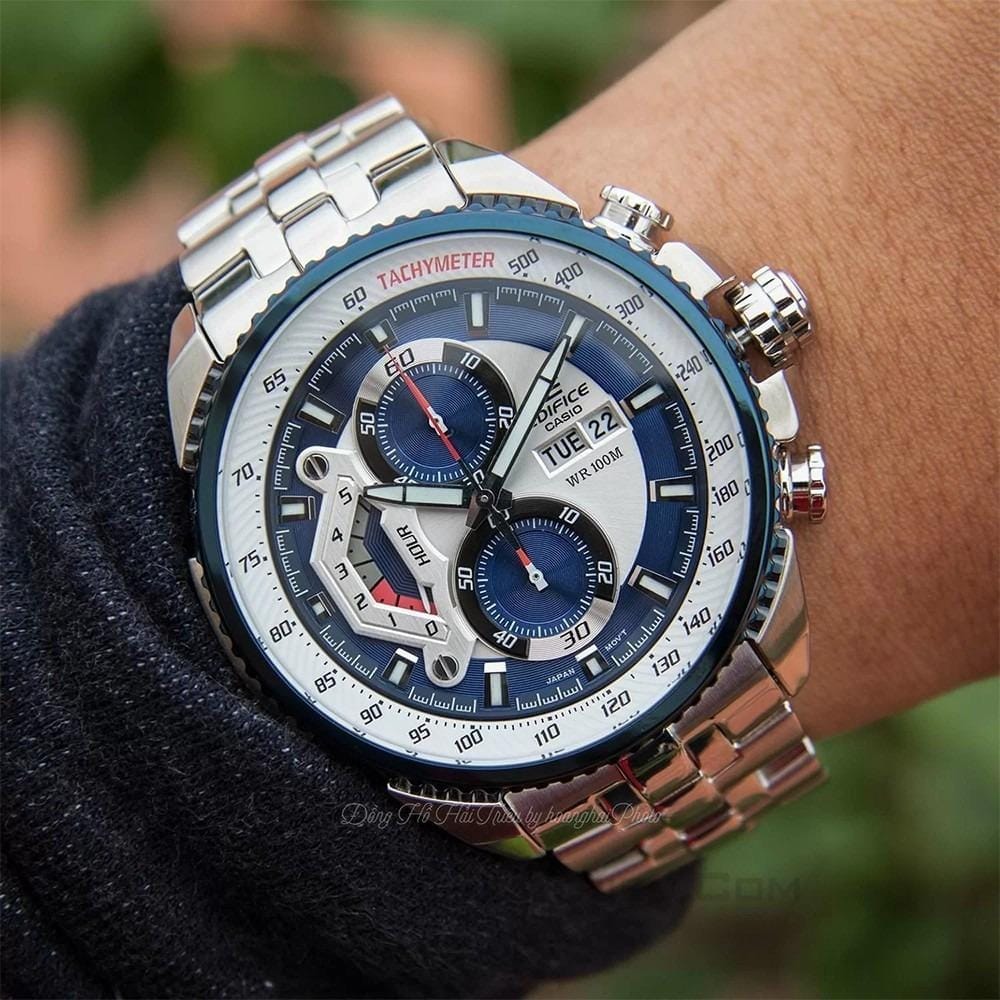 Casio Edifice EF-558D-2AVUDF EF-558D-2A EF-558D-2 EF-558D Chronograph Tachymeter Retrograde Dial Blue Men Watch