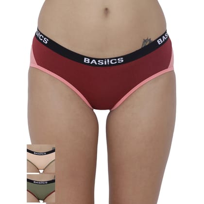 BASIICS by La Intimo Women's Cottonspandex Picante Spicy Hipster Panty (Pack of 3)