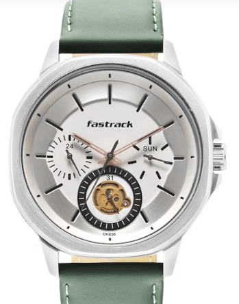 Men Brass Dial & Leather Straps Analogue Watch 3303SL02