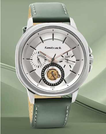 Men Brass Dial & Leather Straps Analogue Watch 3303SL02