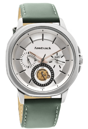 Men Brass Dial & Leather Straps Analogue Watch 3303SL02