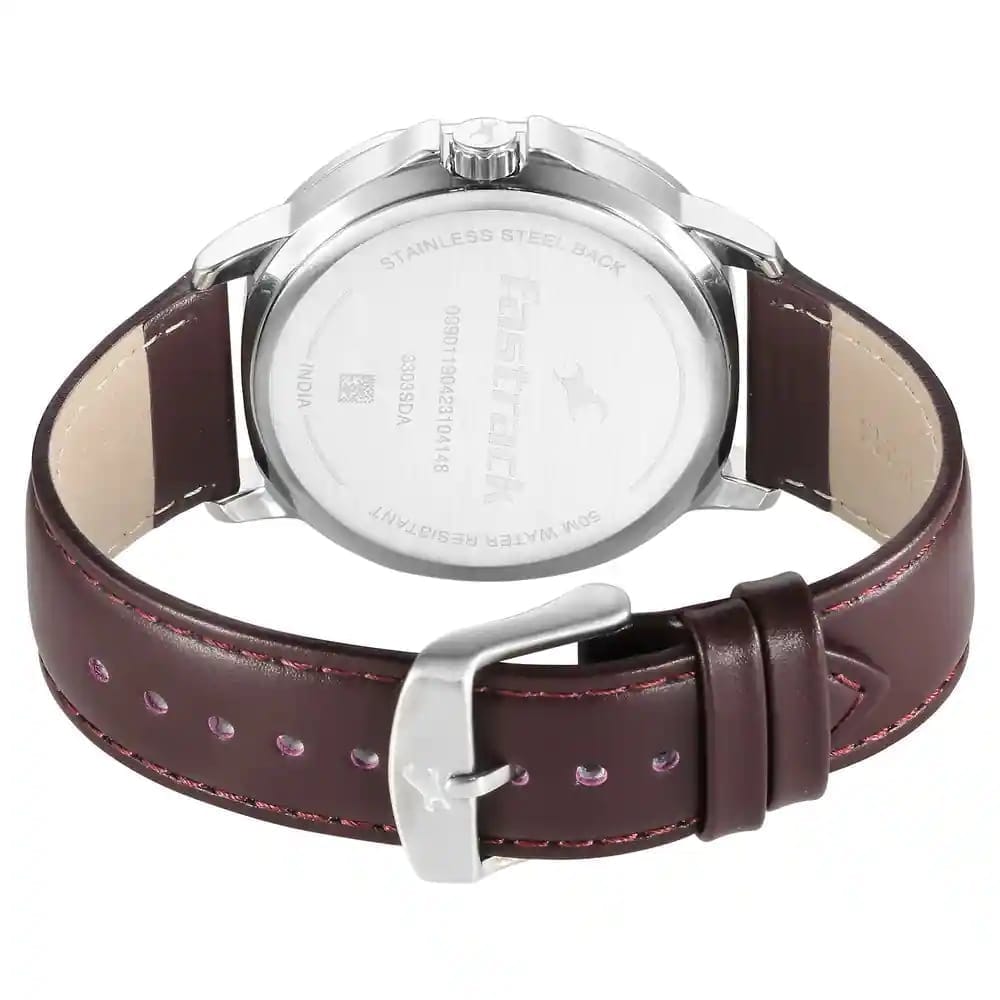 FASTRACK EXUBERANT QUARTZ MULTIFUNCTION BLUE DIAL LEATHER STRAP WATCH FOR GUYS