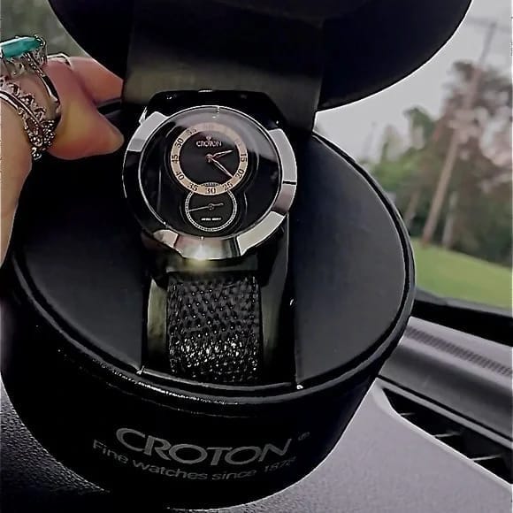 Mens Black Leather Lizard skin Wrist watch BRAND NEW!