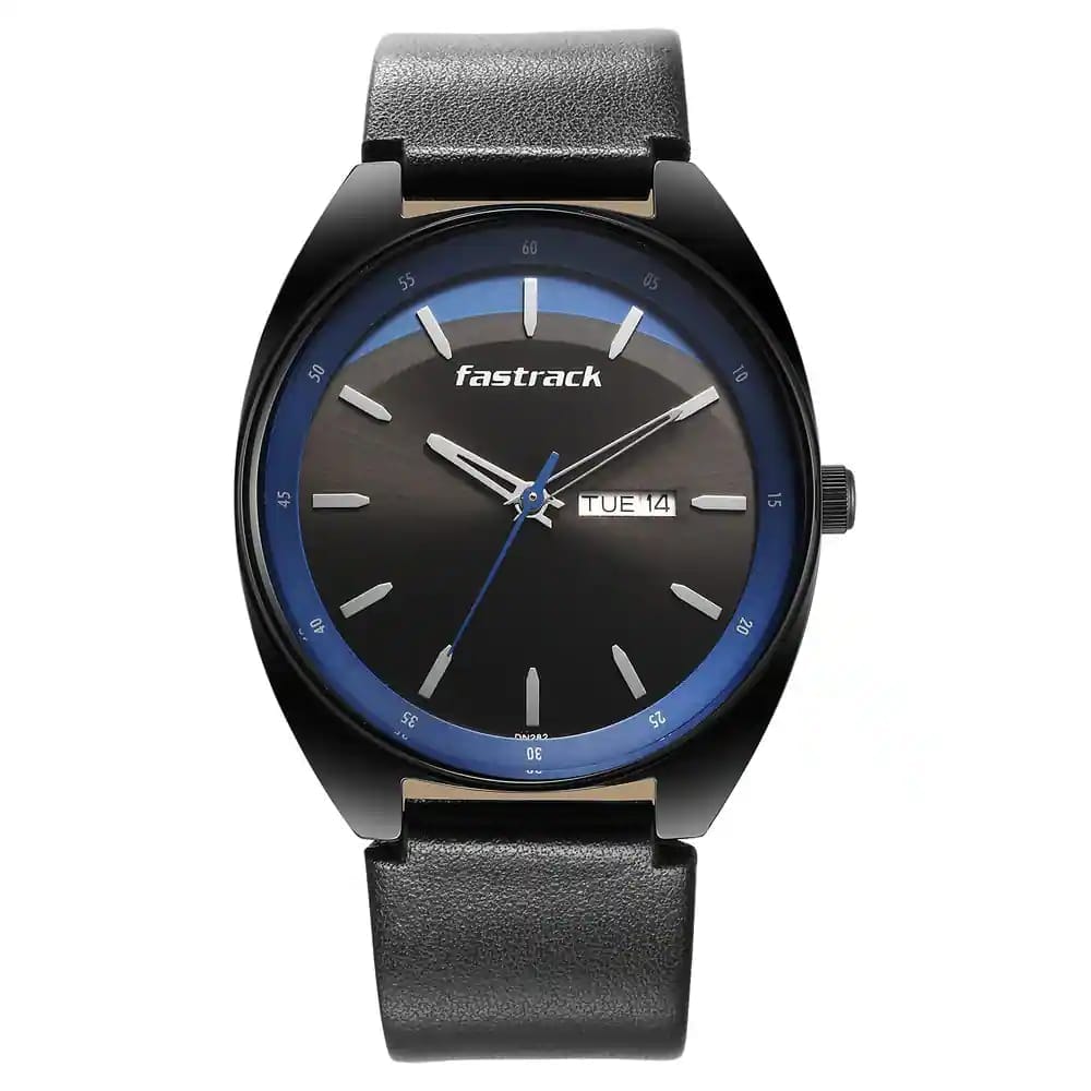 FASTRACK SNOB X BLACK DIAL LEATHER STRAP WATCH FOR GUYS