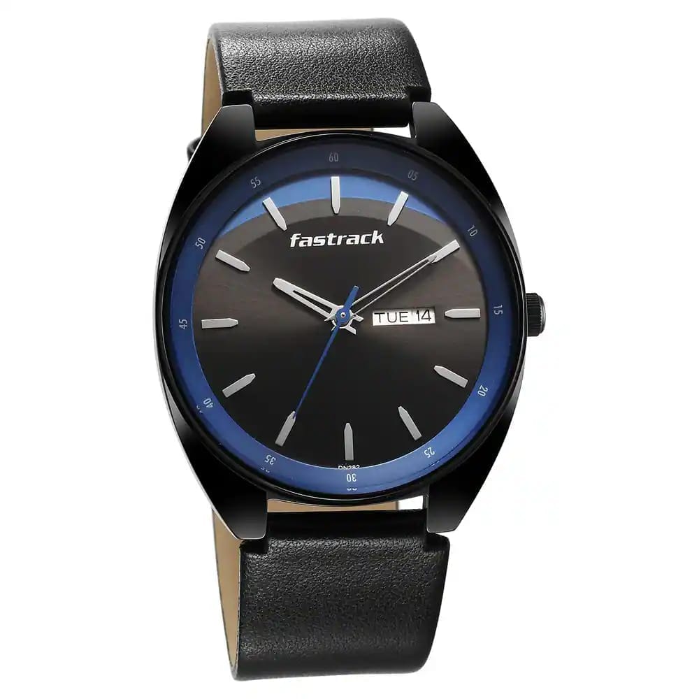 FASTRACK SNOB X BLACK DIAL LEATHER STRAP WATCH FOR GUYS