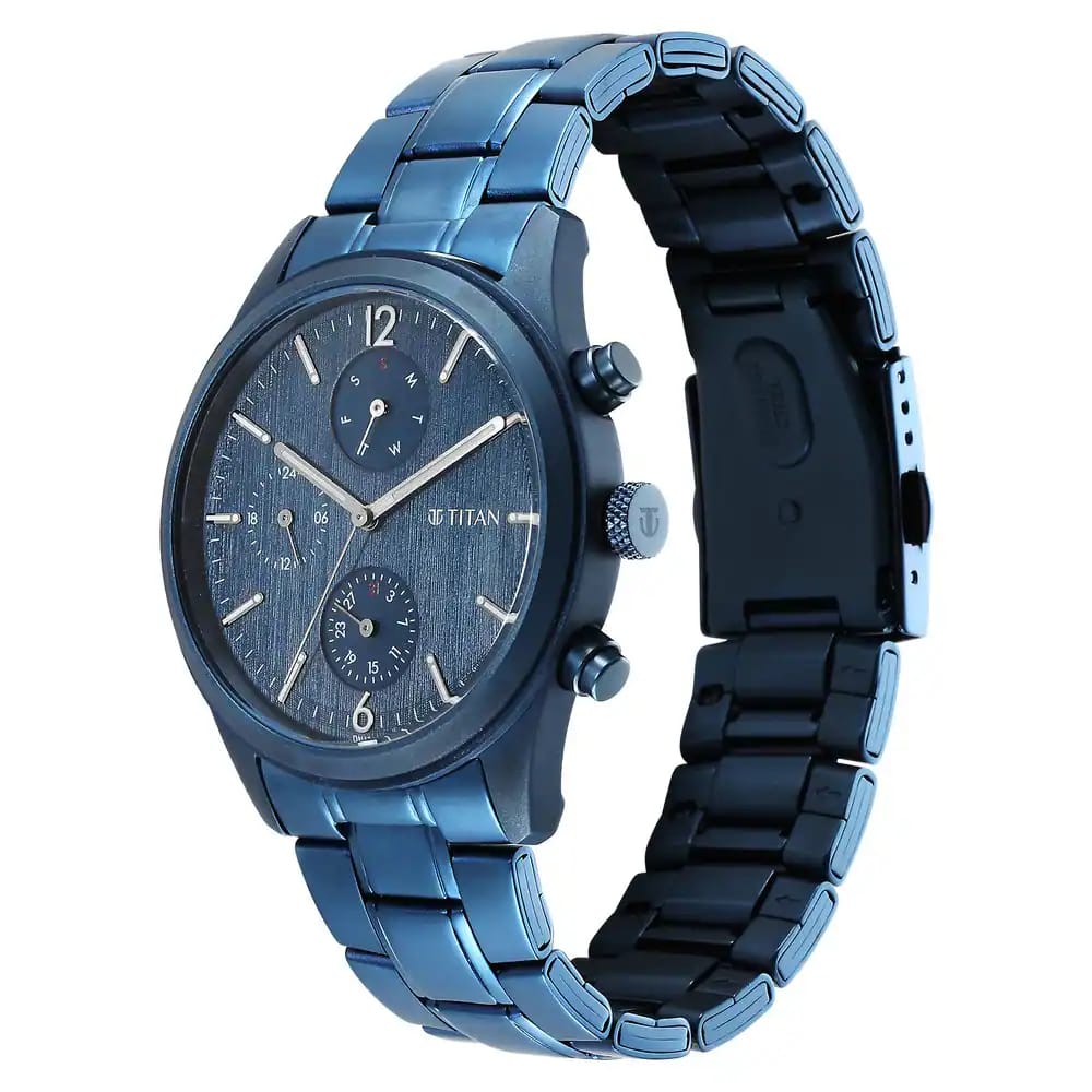 TITAN Neo Splash Quartz Multifunction Blue Dial Stainless Steel Strap Watch for Men 1805QM07