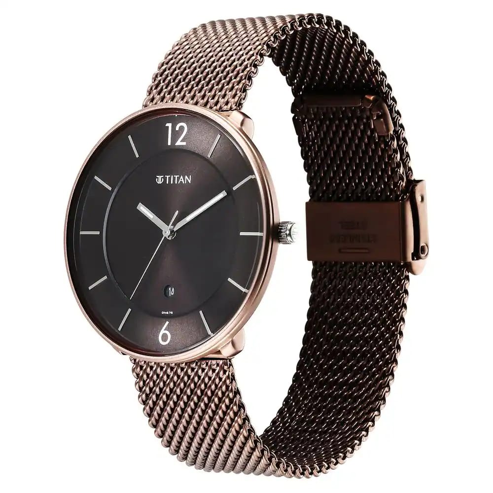 TITAN Neo Splash Quartz Analog with Date Brown Dial Stainless Steel Strap Watch for Men 1849KM04