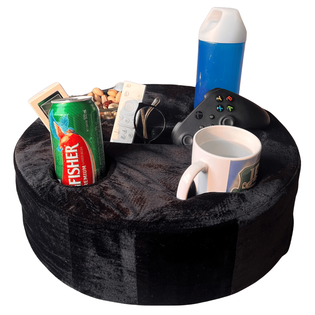 Rack Jack Sofa Mate Convenient Couch Cup Holder Caddy Tray for Drinks & Snacks with Armrest, Phone Stand, TV Remote Control Storage and Organizer for Living Room, Bedroom, Car - Black
