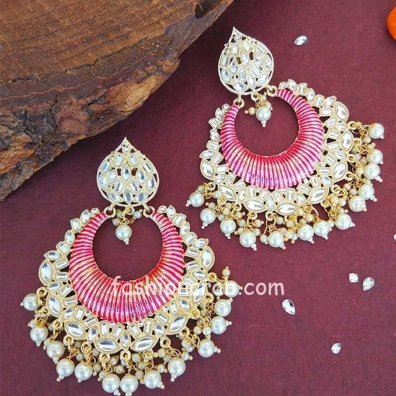 Beautiful Multi Color Polki Kundan Earrings With Maang Tikka For Girls/Women  (KDTE409) at Rs 305/set in Jaipur