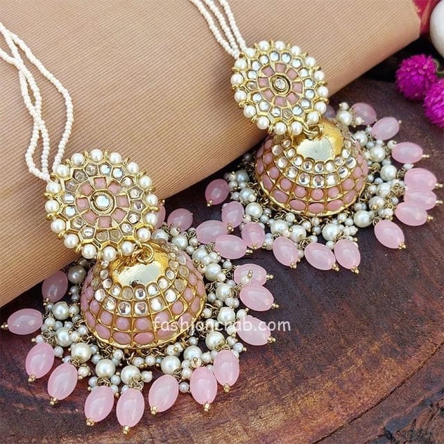 Allure Unique & Most Beautiful Stone Tree Meenakari Jhumka For Girls and  Women. (Light Pink Color) Essential Earrings & Studs