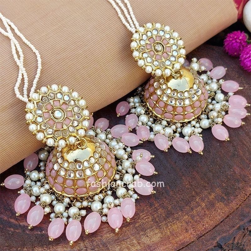 Buy Fida Gold Ethnic Traditional Wedding Bold Kundan & Pearls Drop Earrings  For Women(OAW21FIJE18) Online