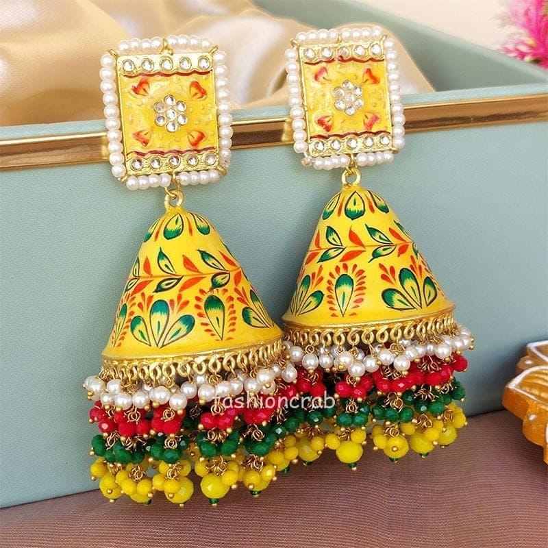 Yellow Grand Jhumka Earrings - ShopJSK