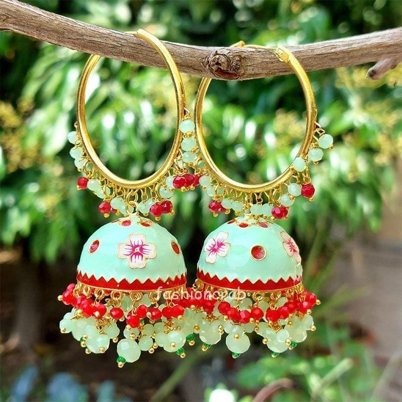 Diamond Jhumka Earrings with Meenakari Accents