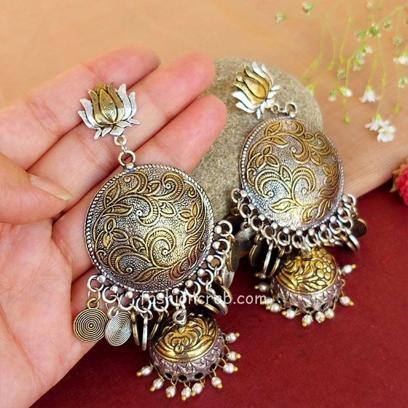 Silver Design Oxidised Jhumka Earrings – Shasmis