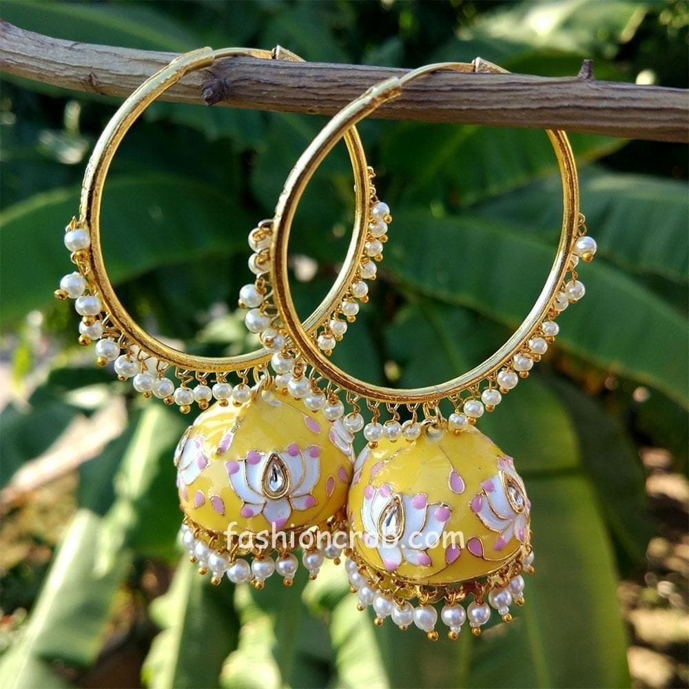 Big White Traditional Jhumka Earrings for Girls | FashionCrab.com