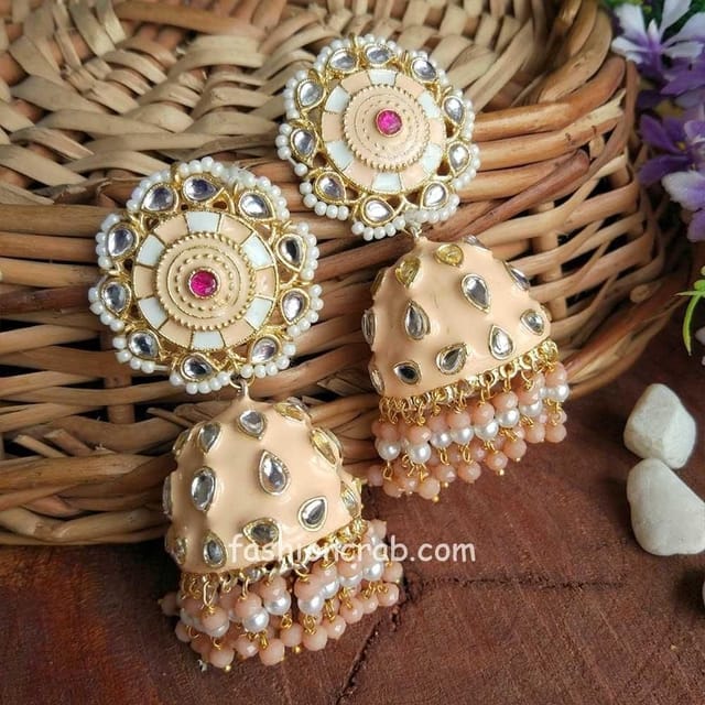Pearl Gold Chandbali Hoop Jhumka Earrings – ShopBollyWear.Com