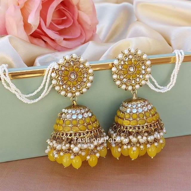 22k Gold Layered Chandbali Jhumka Earrings | Raj Jewels