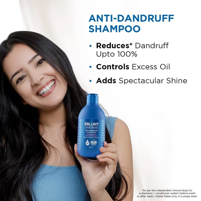 BBlunt Best Anti-Dandruff Shampoo For Dandruff Control a Clear & Healthy Scalp Flake-Free Hair– 300 ml | Up To 100% Dandruff Reduction