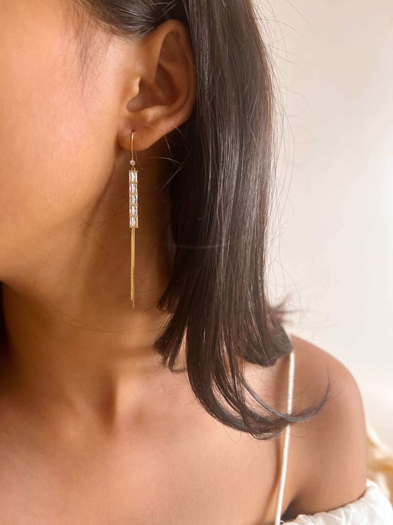 Danica long gold plated silver danglers with crystals