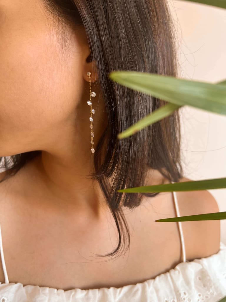 Samara long link chain silver dangler in gold plating and crystals