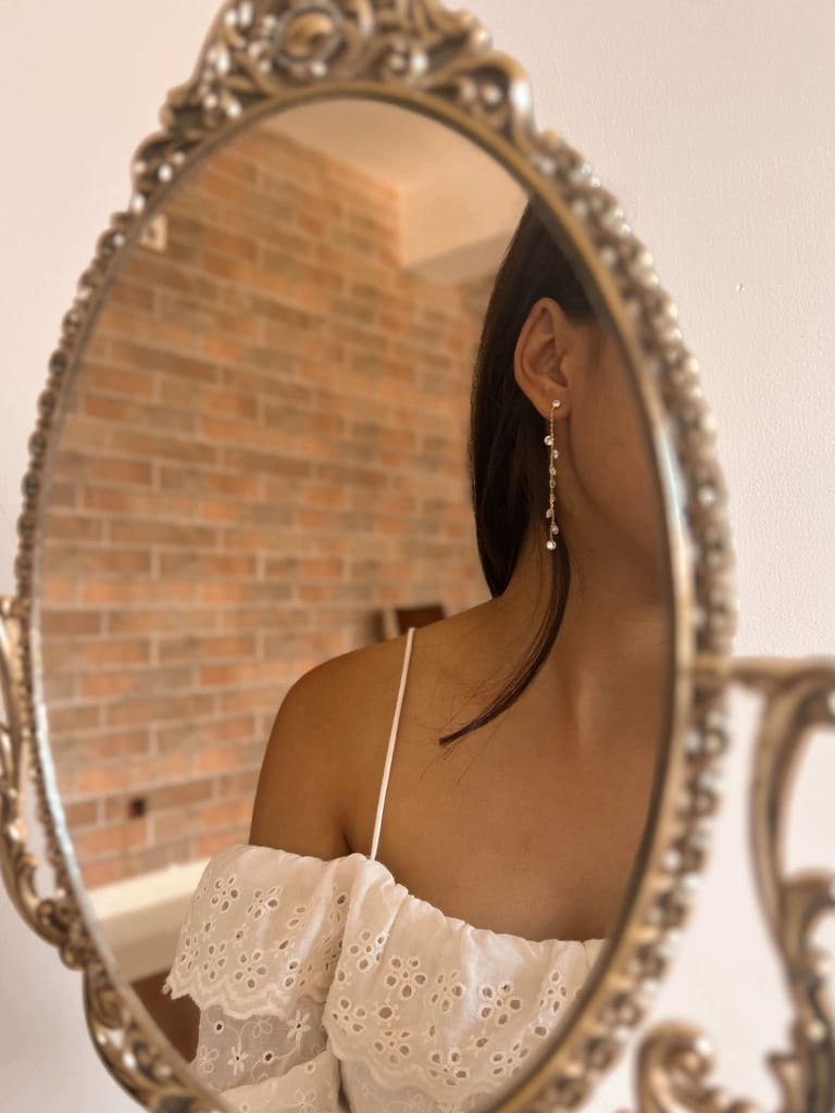 Samara long link chain silver dangler in gold plating and crystals