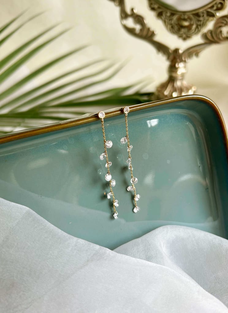 Samara long link chain silver dangler in gold plating and crystals