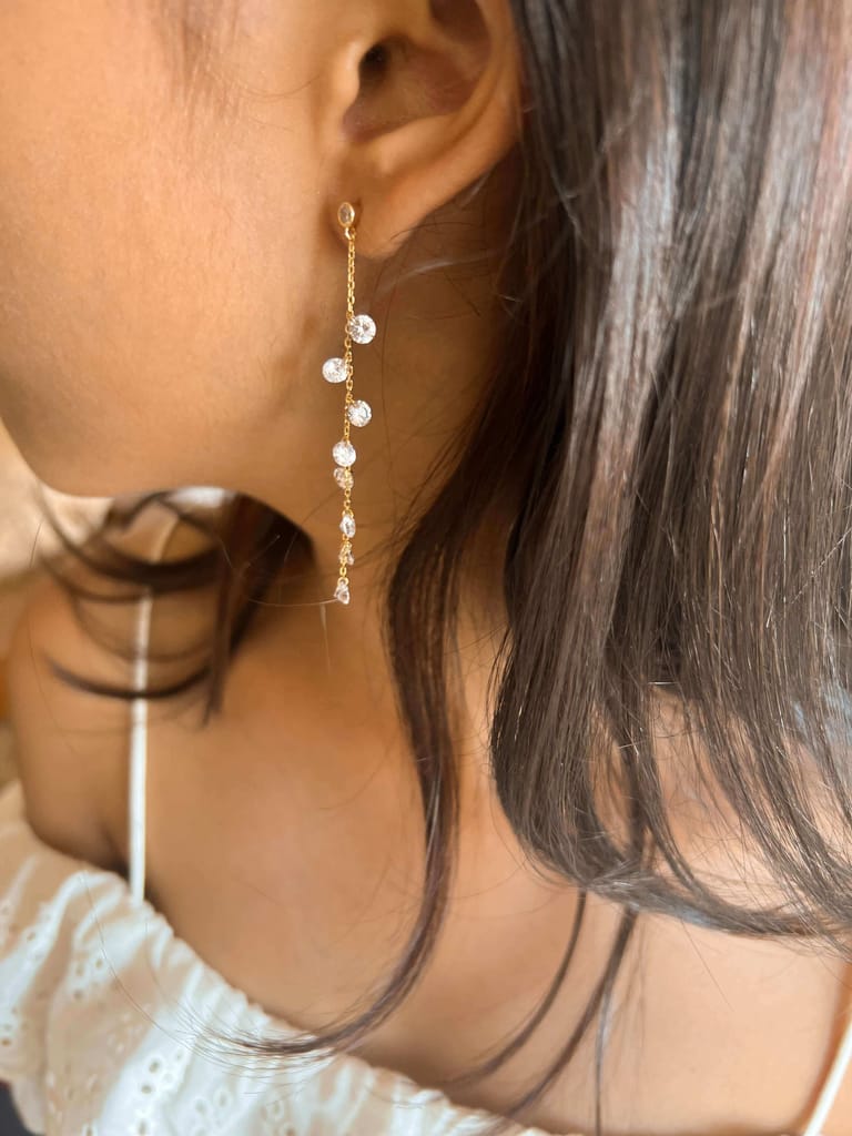 Samara long link chain silver dangler in gold plating and crystals