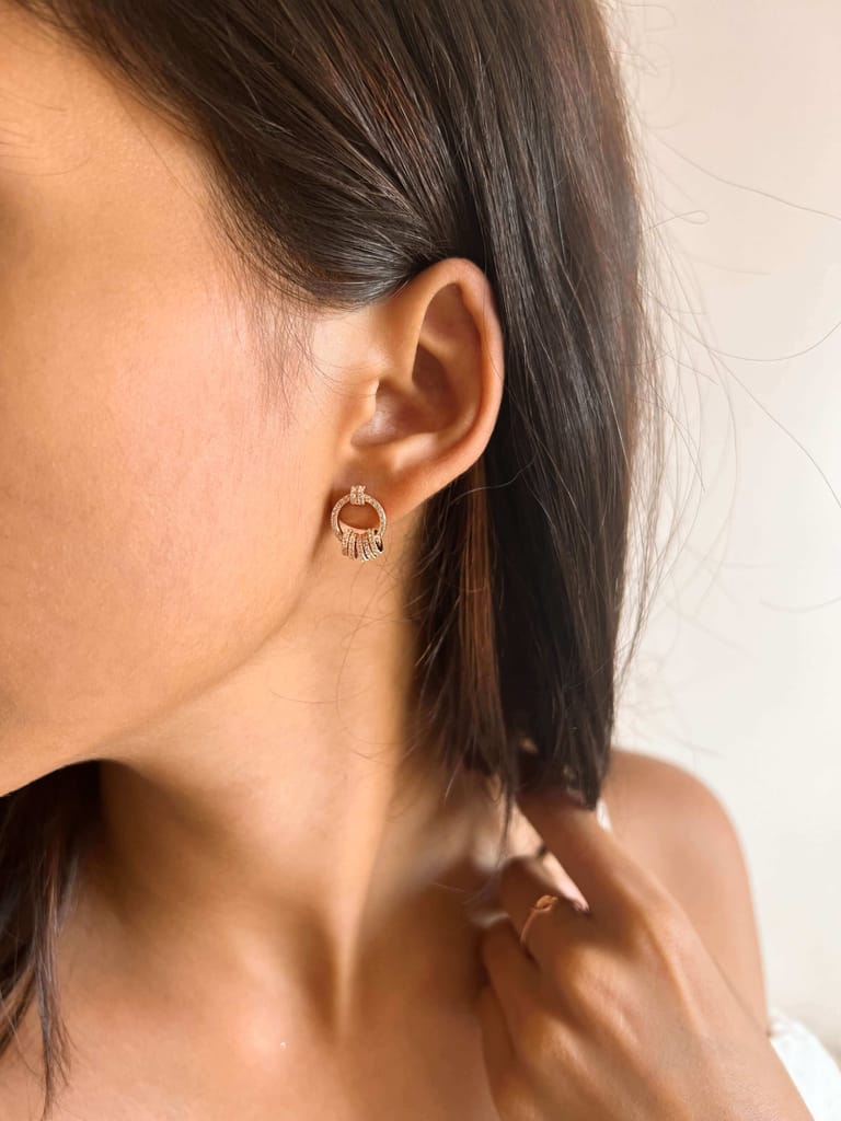 Ziva rose-gold plated silver mini studs with zircon frosting