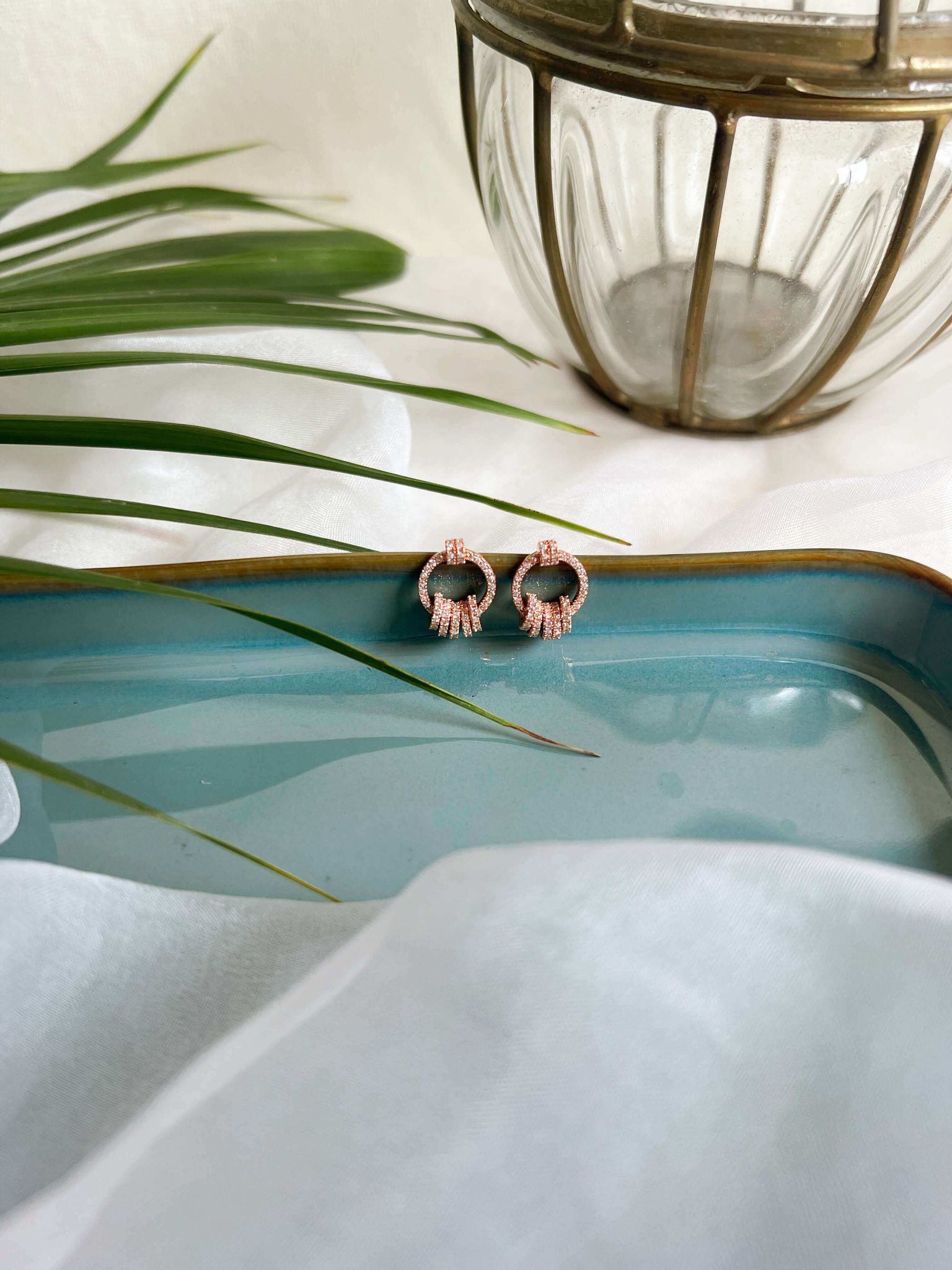 Ziva rose-gold plated silver mini studs with zircon frosting