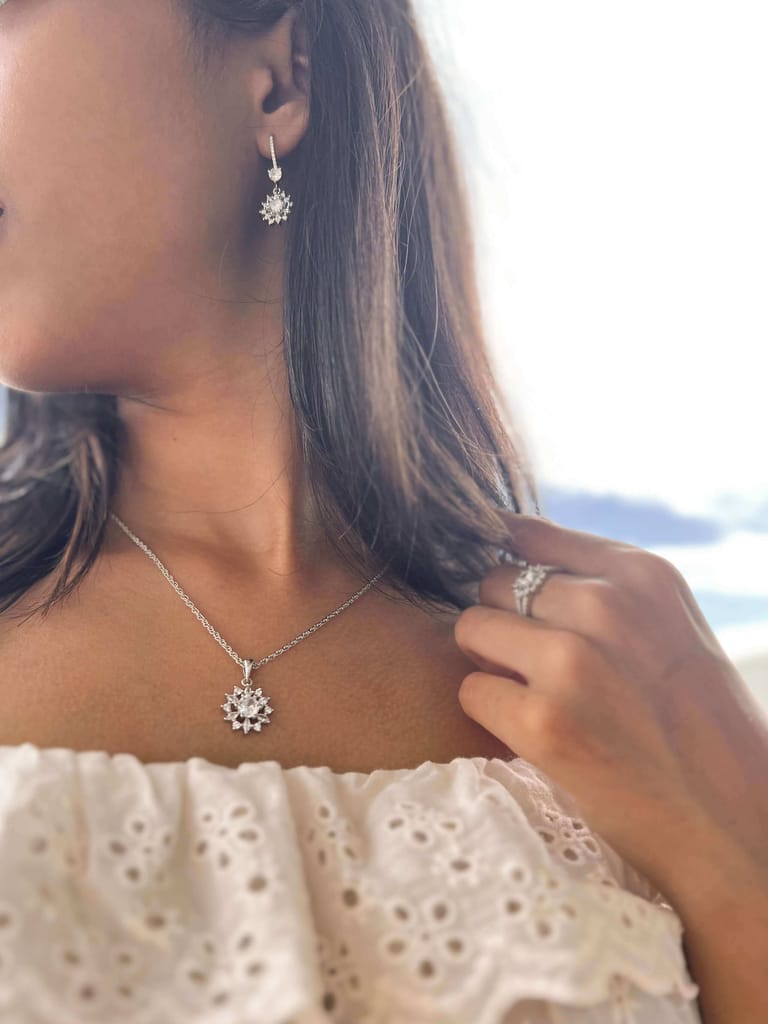 Soul Necklace set in silver with round cut mossainite