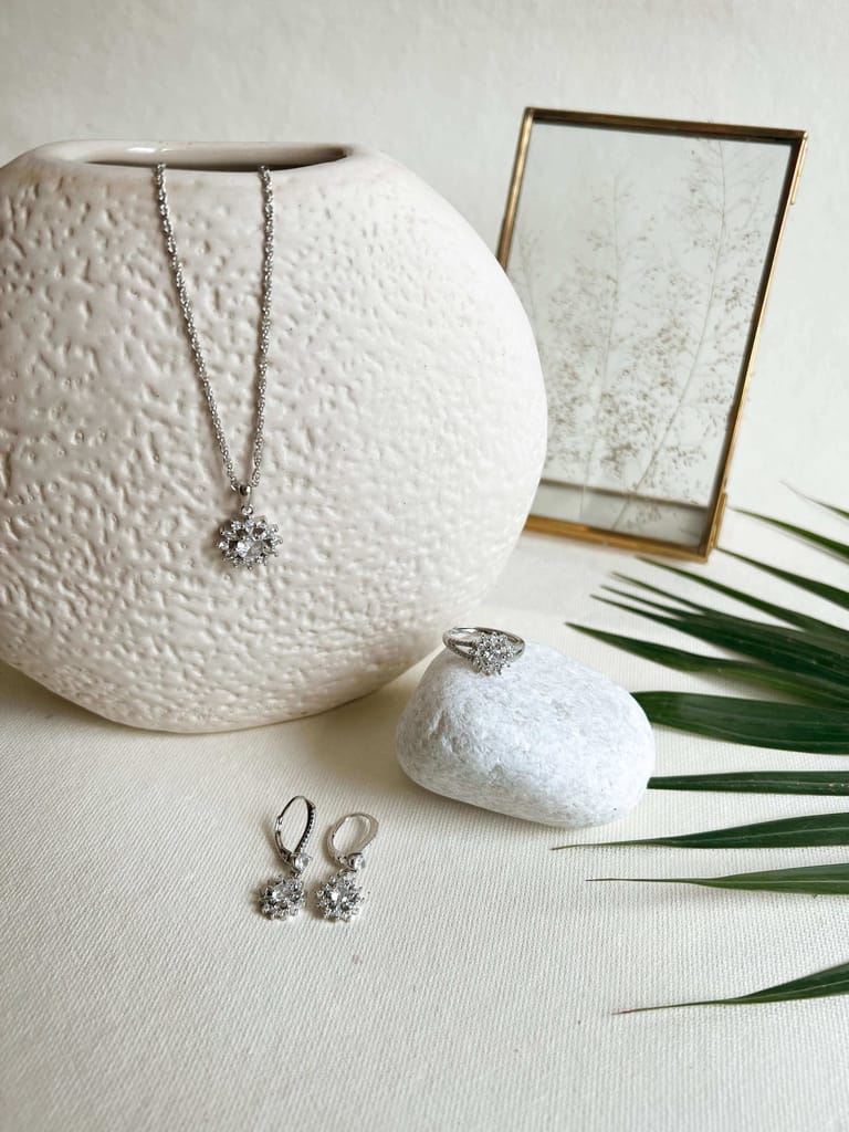 Soul Necklace set in silver with round cut mossainite