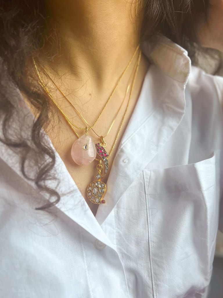 Ambi gold plated silver neckchain with polki pendant