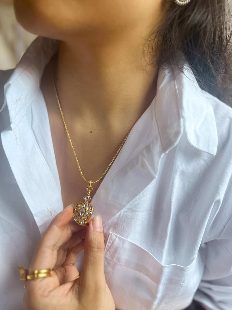 Ambi gold plated silver neckchain with polki pendant